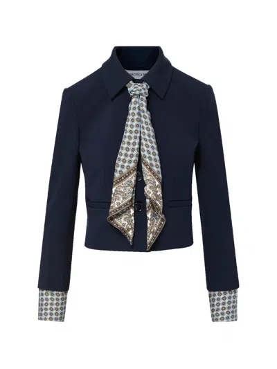 Veronica Beard Womens Navy Ismena Removable-scarf Woven Jacket In Blue