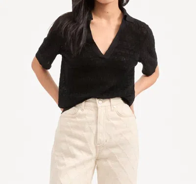 Veronica Beard Issa Knit Polo Top In Black