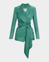 Veronica Beard Issel Printed Tie-front Jacket In Green