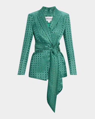Veronica Beard Issel Printed Tie-front Jacket In Green