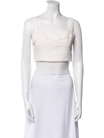 Pre-owned Veronica Beard Jacquard Square Neckline Crop Top In White
