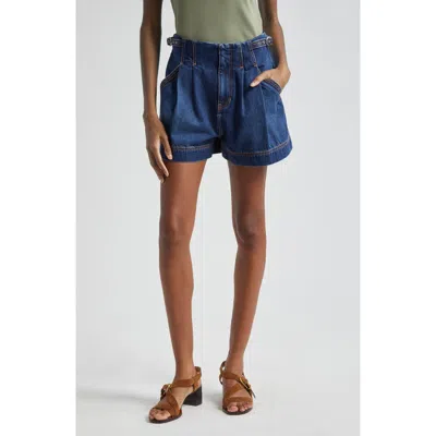 Veronica Beard Jaffe Jeansshorts Mit Falten In Bright Blue