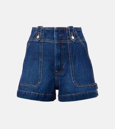 Veronica Beard Jaffee Pleated High-rise Denim Shorts In Blue