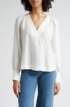 Veronica Beard Osler Pleat-shoulder V-neck Top In White