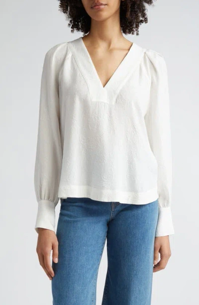 Veronica Beard Jaha Puff Shoulder Jacquard Top In White