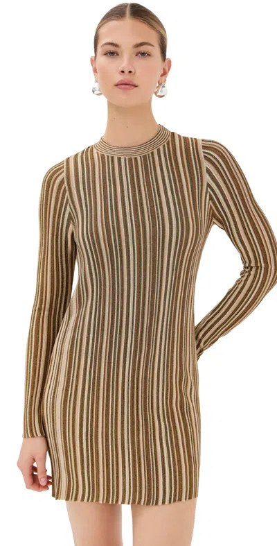 Veronica Beard Jane Metallic Stripe Long Sleeve Sweater Dress In Gold Bronze