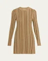 Veronica Beard Jane Stripe Long-sleeve Mini Dress In Gold Bronze