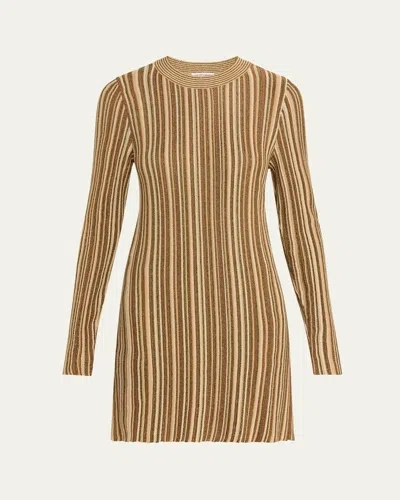 Veronica Beard Jane Stripe Long-sleeve Mini Dress In Gold Bronze