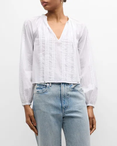 Veronica Beard Jaxon Pleated V-neck Top In White
