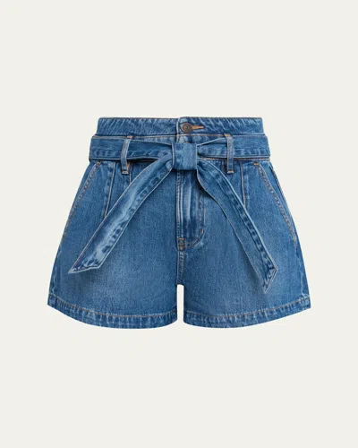 Veronica Beard Jaylen Belted Denim Shorts In Blue