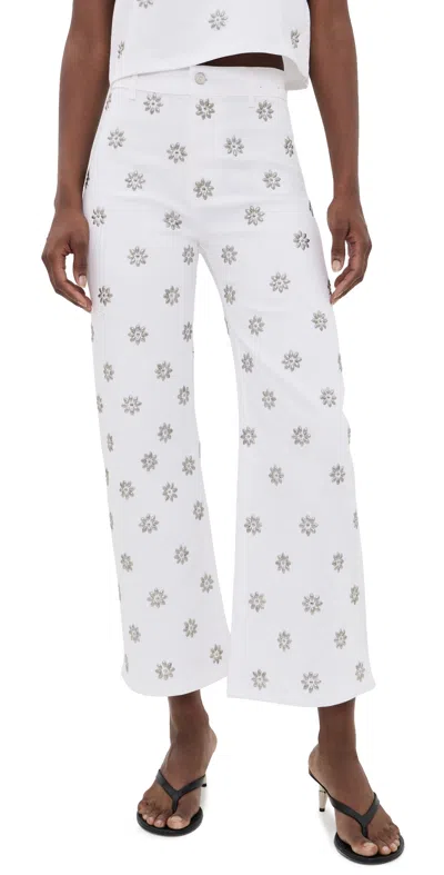 Veronica Beard Jean Grant High Rise Wide Leg Crop Jeans White In Multi
