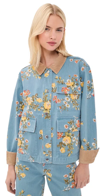 Veronica Beard Jean Leighton Floral Denim Jacket Garden Bouquet