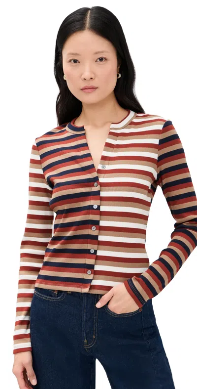 Veronica Beard Jean Long Sleeve Dilia Top Malt/navy/red Oak