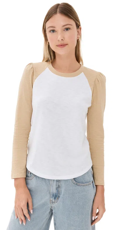 Veronica Beard Jean Mason Baseball Tee Stone Khaki/white