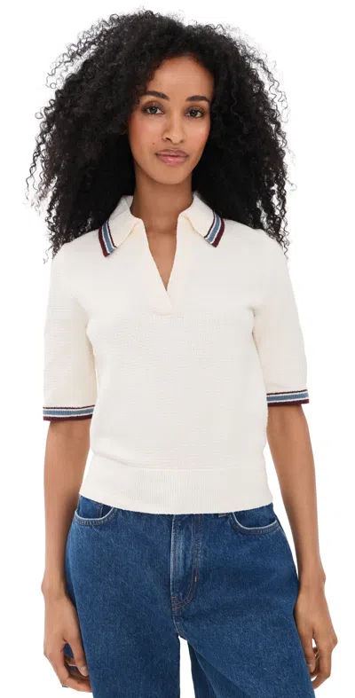 Veronica Beard Jean Quinelle Knit Polo Ecru In Sand