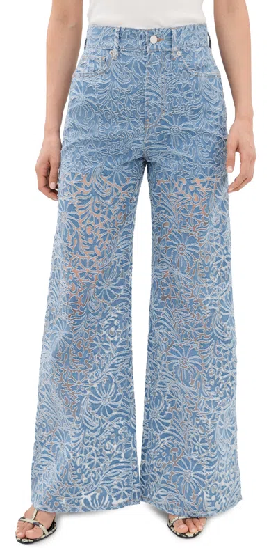 Veronica Beard Jean Taylor Floral Burnout Jeans Lkshre In Blue