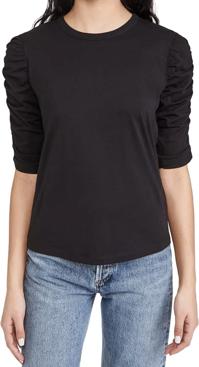 VERONICA BEARD JEAN WOMEN'S WALDORF TEE, BLACK 3/4 RUCHED SLEEVE
