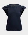 Veronica Beard Jeans Akeela Ruffle Sleeve Tee In Navy