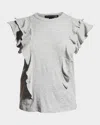 Veronica Beard Jeans Bea Short-sleeve Crewneck Ruffle Tee In Light Gray