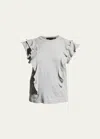 Veronica Beard Jeans Bea Short-sleeve Crewneck Ruffle Tee In Light Gray