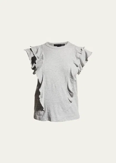 VERONICA BEARD JEANS BEA SHORT-SLEEVE CREWNECK RUFFLE TEE