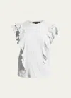 Veronica Beard Jeans Bea Short-sleeve Crewneck Ruffle Tee In White