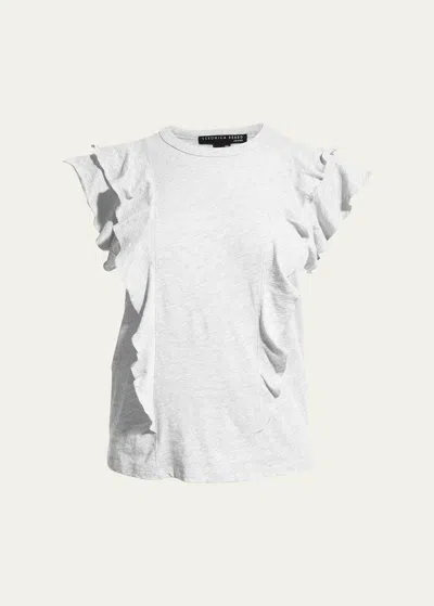 VERONICA BEARD JEANS BEA SHORT-SLEEVE CREWNECK RUFFLE TEE