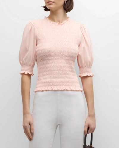Veronica Beard Jeans Langston Smocked Short-sleeve Top In Pink