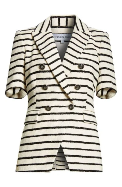 Veronica Beard Jenny Stripe Short Sleeve Cotton Blend Dickey Jacket In Ivory/black