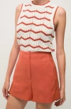 Veronica Beard Jerrel Chevron Stripe Cotton Blend Sleeveless Sweater In Off White Pink Shell Persimmon