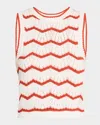 Veronica Beard Jerrel Chevron Stripe Cotton Blend Sleeveless Sweater In Off Whitepink Shellpersimmon