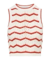 Veronica Beard Jerrel Chevron Stripe Cotton Blend Sleeveless Sweater In Rice White/pink Shell Color/persimmon Color