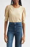 Veronica Beard Waldorf Long Sleeve Cotton T-shirt In Stone Khaki