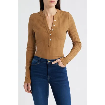Veronica Beard Jocelyn Rib Stretch Cotton Henley Top In Brown