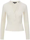 Veronica Beard Jocelyn V-neck Rib Cotton Top In Weiss