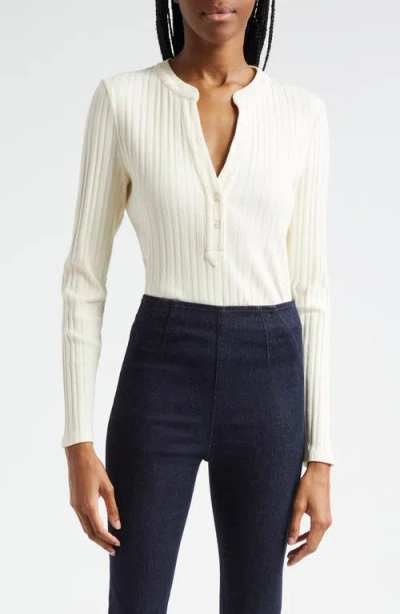 Veronica Beard Jocelyn V-neck Rib Cotton Top In Ivory