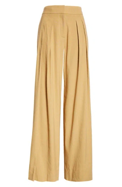 Veronica Beard Jodie Pleat Linen Blend Wide Leg Pants In Desert Khaki