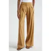 Veronica Beard Jodie Pleat Linen Blend Wide Leg Pants In Desert Khaki
