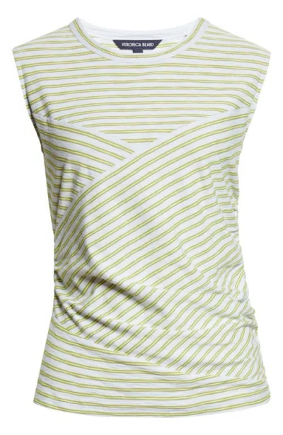 Veronica Beard Johana Stripe Side Ruched T-shirt In Green