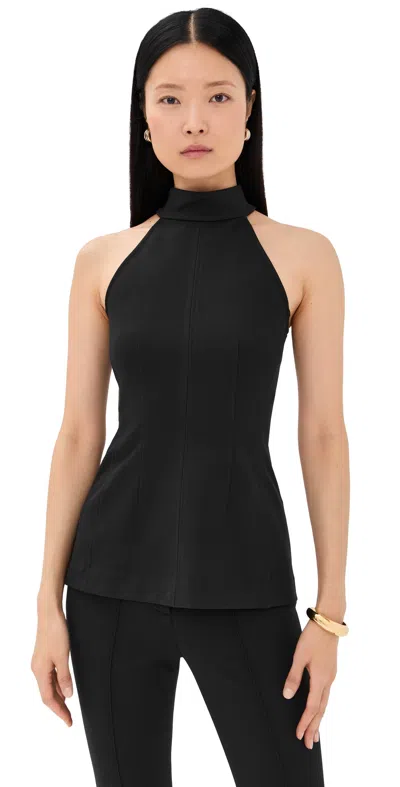 Veronica Beard Johanne Black Stretch Knit Top Elegant American Neckline With Back Zip