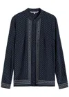 Veronica Beard Johnson Patterned Stretch-silk Crepe Blouse In Blue
