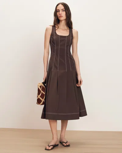 Veronica Beard Jolie Cotton Poplin Midi Dress In Brown