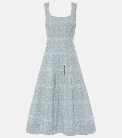Veronica Beard Jolie Printed Cotton Midi Dress In Blue
