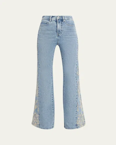 Veronica Beard Joplin Embroidered High-rise Flare Jeans In Blue