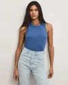 Veronica Beard Jordyn Rib Stretch Cotton Crop Tank In Blue