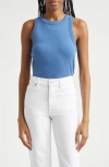 Veronica Beard Jordyn Rib Stretch Cotton Crop Tank In Blue