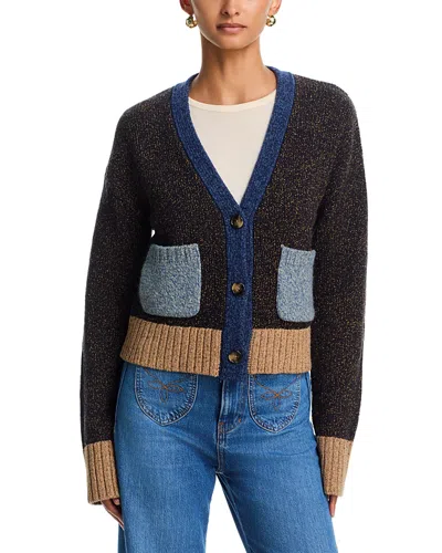 Veronica Beard Josiane Wool Blend Colorblocked Cardigan In Black