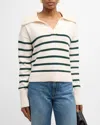 Veronica Beard Jovie Stripe Pullover Sweater In Ivory/pine