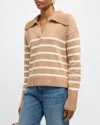 Veronica Beard Jovie Striped Polo Pullover Sweater In Khaki In Khakiivory