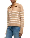 Veronica Beard Jovie Striped Polo Pullover Sweater In Khaki In Green